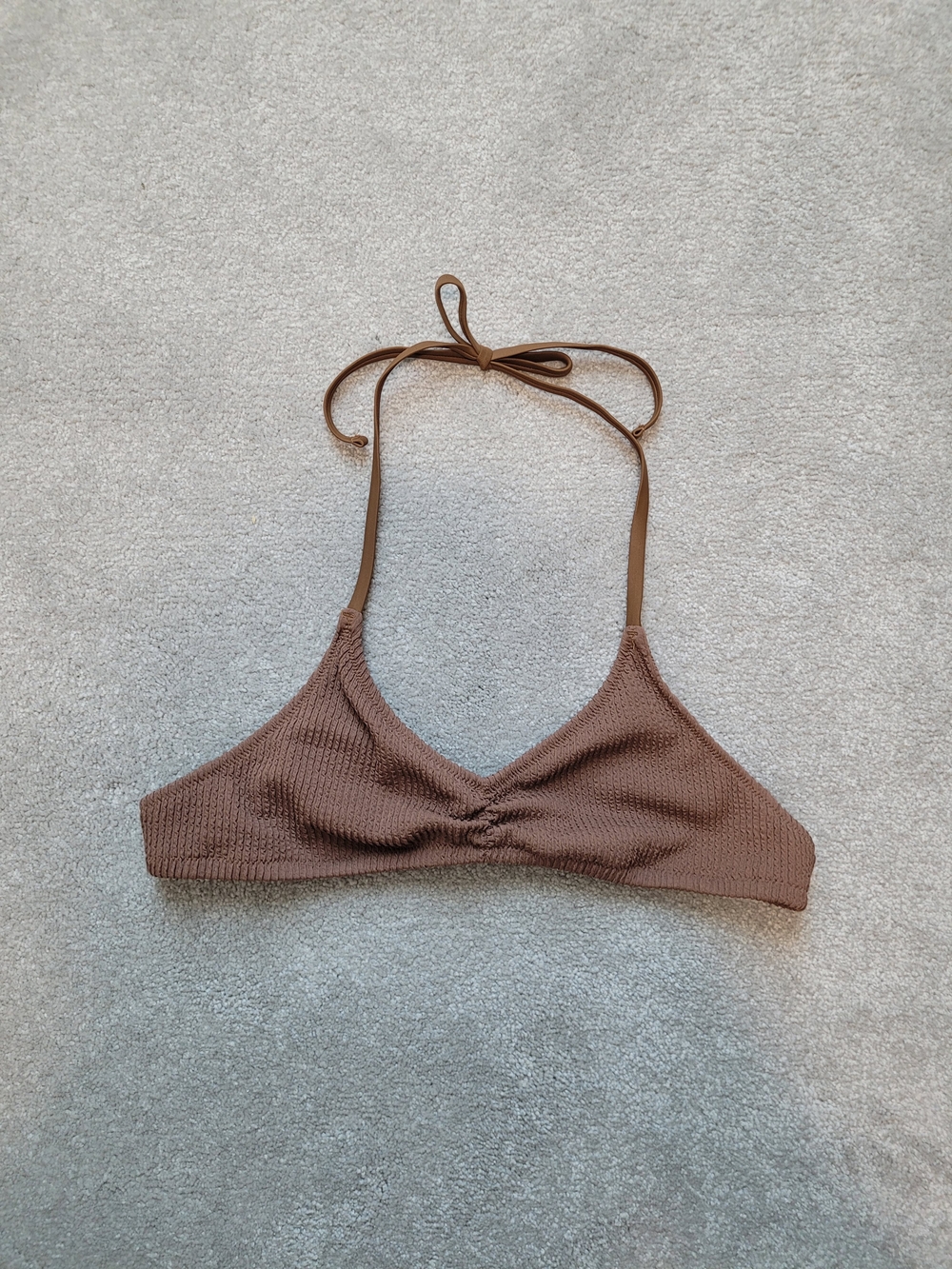 Aerie Ribbed Scrunchie Halter Bikini Top - Brown